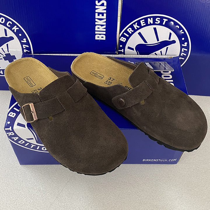 Spot Size 35-45 High Version Bk Full Genuine Leather Birkenstock Shoes for Men and Women, Cork Thick-Soled Toe-Cap Sandals