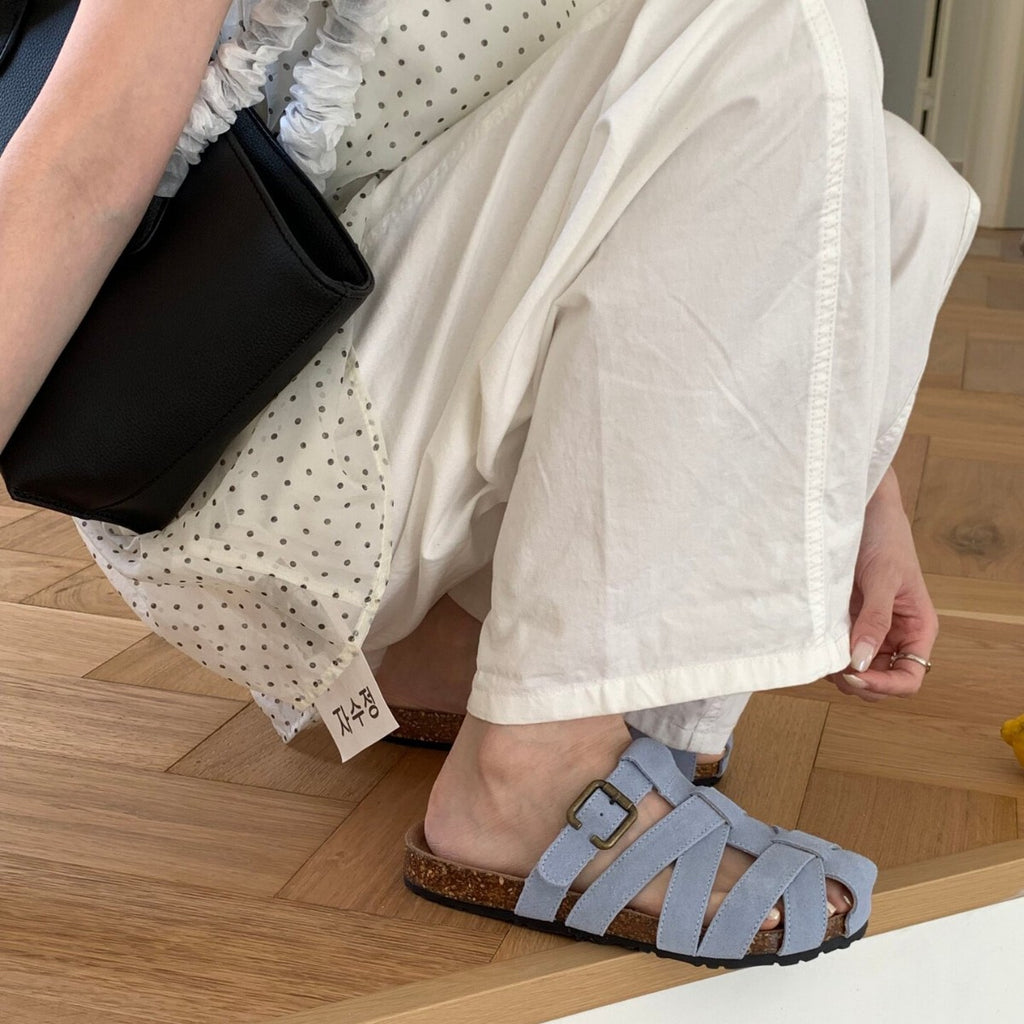 Genuine Leather Hollow-Out Slip-On Slippers