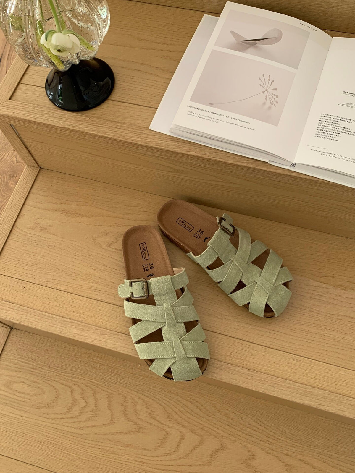 Genuine Leather Hollow-Out Slip-On Slippers