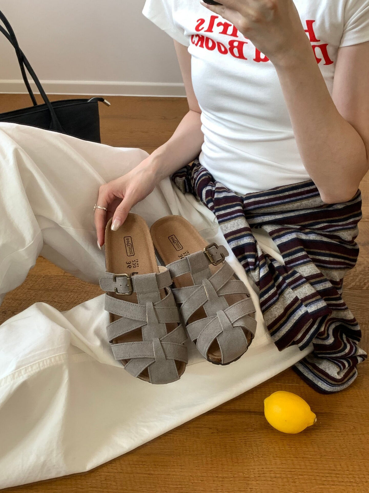 Genuine Leather Hollow-Out Slip-On Slippers