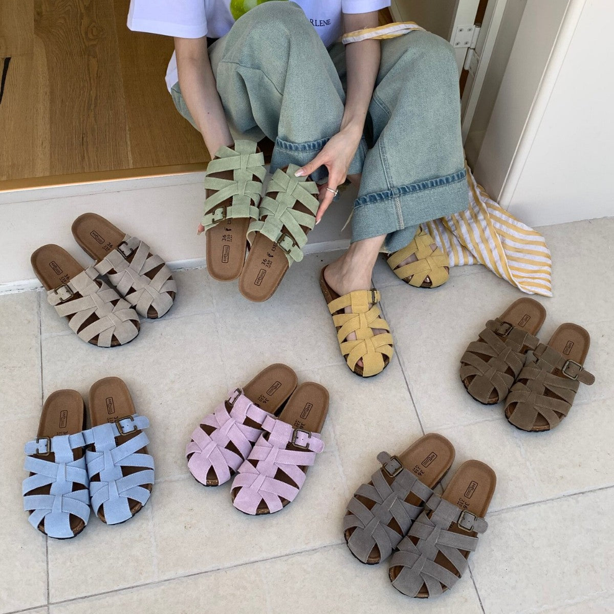 Genuine Leather Hollow-Out Slip-On Slippers
