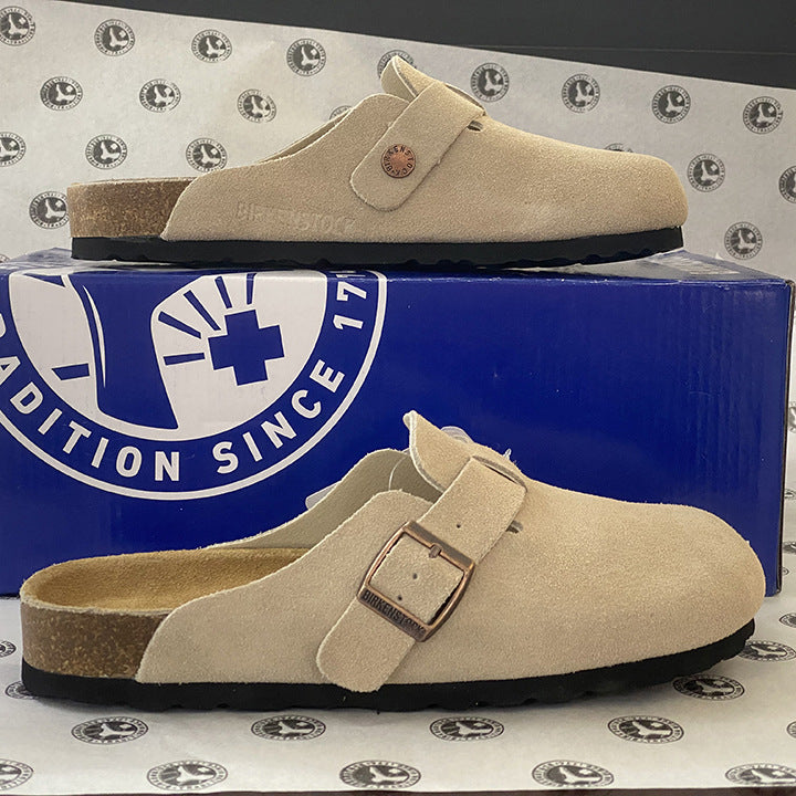 Spot Size 35-45 High Version Bk Full Genuine Leather Birkenstock Shoes for Men and Women, Cork Thick-Soled Toe-Cap Sandals
